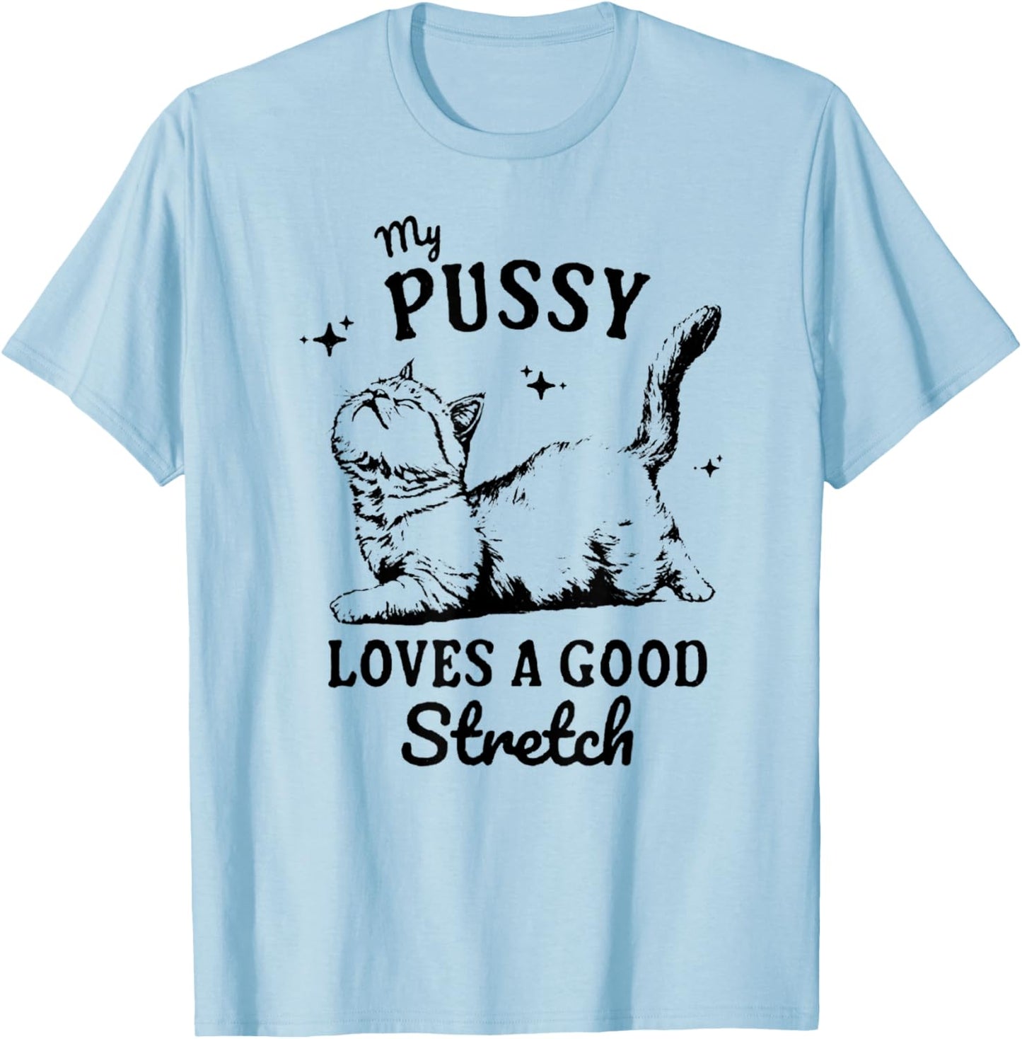 My Pussy Love A Good Stretch, Funny Raunchy Cat, Funny Meme T-Shirt - T-Shirt | Light Blue