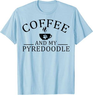 Pyredoodle Dog And Coffee T-Shirt - T-Shirt | Light Blue