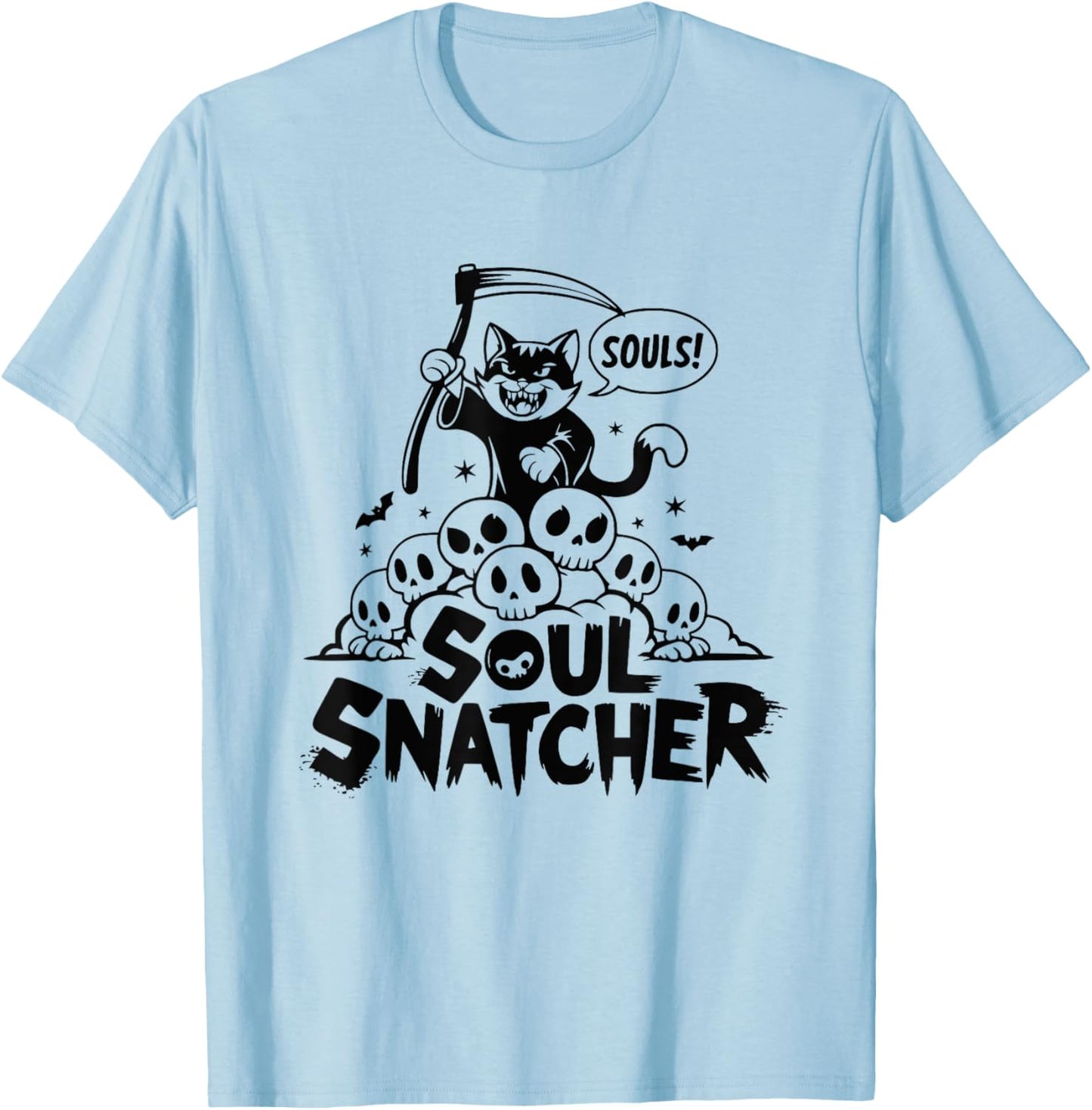 Soul Snatcher Cat Pile Of Skulls Halloween Women T-Shirt - T-Shirt | Light Blue