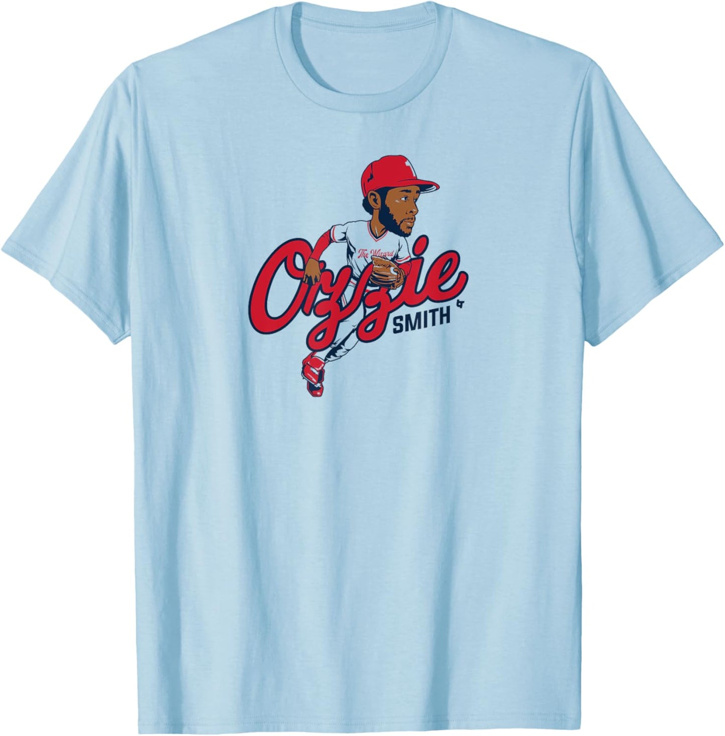 Ozzie Smith: Caricature - St. Louis Baseball T-Shirt - T-Shirt | Light Blue