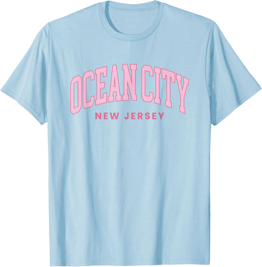 Ocean City New Jersey NJ Retro Preppy Throwback Girls T-Shirt - T-Shirt | Light Blue