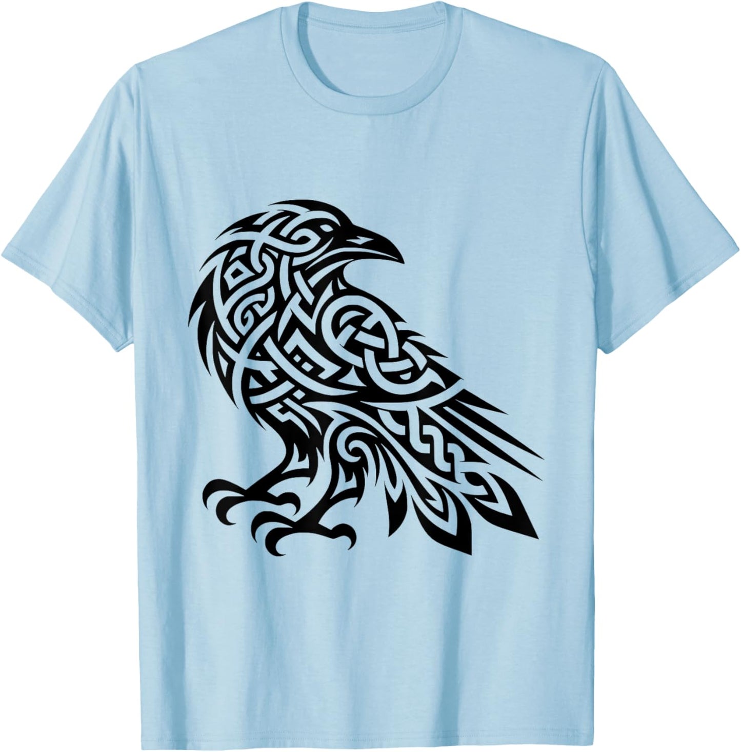 Tribal Crow Nordic Motifs Gaelic Patterns Crow Ornamental T-Shirt - T-Shirt | Light Blue