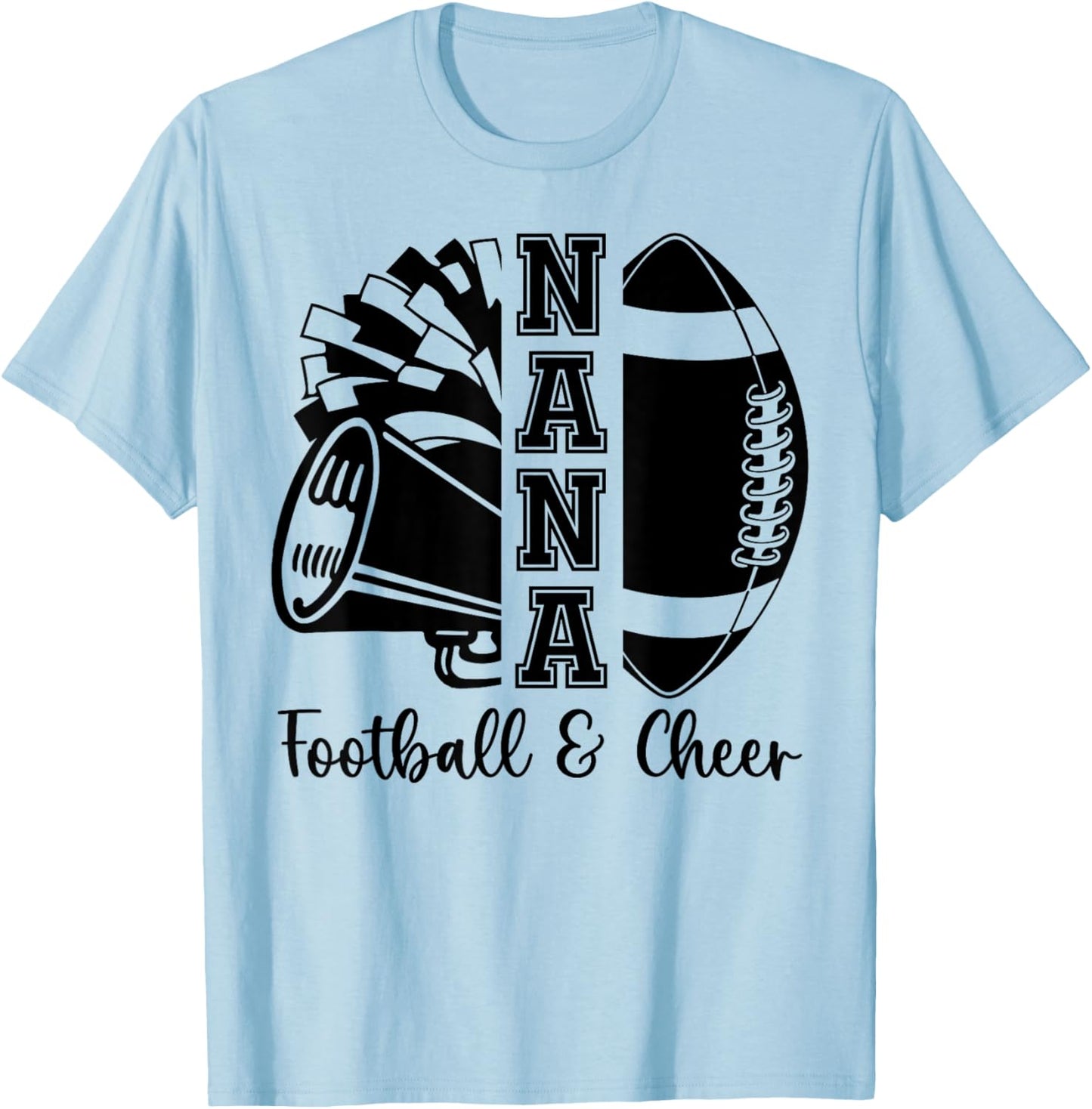 Football Cheer Nana Grandma High School Cheerleader Pom Pom T-Shirt - T-Shirt | Light Blue