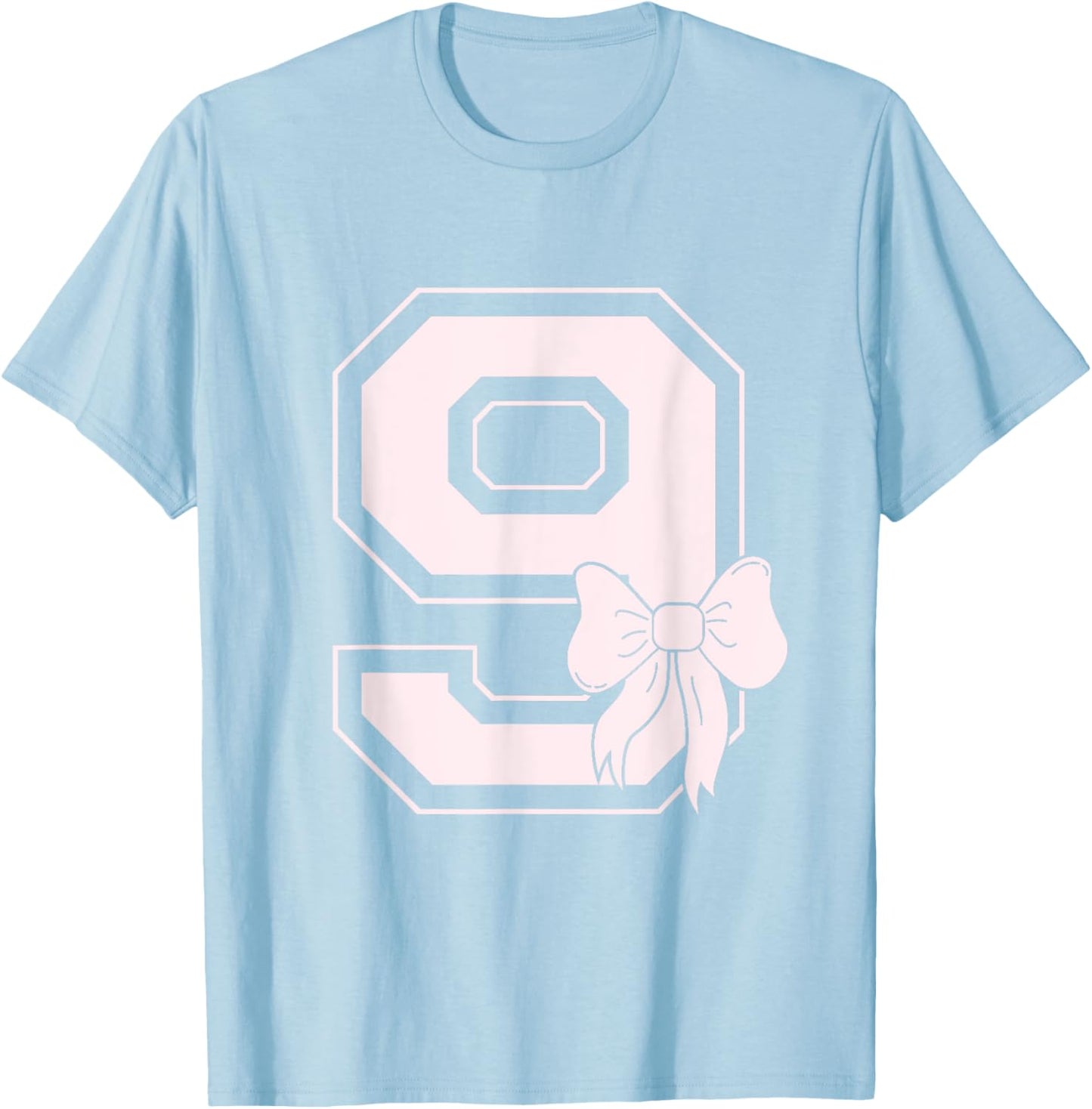 Birthday Girl Pink Coquette Bow 9 Year Old Aesthetic Girly T-Shirt - T-Shirt | Light Blue