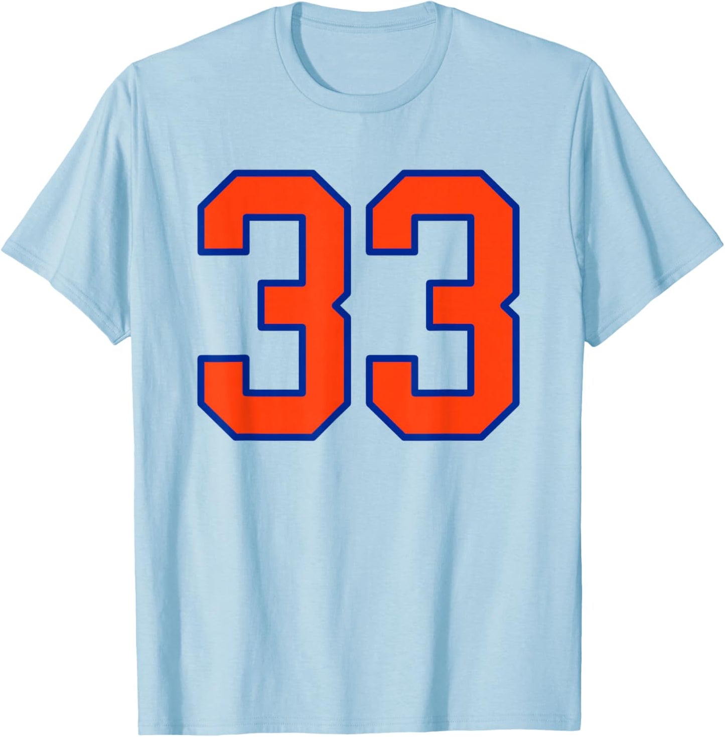 Orange and Blue Sports Number 33 Jersey Uniform Player T-Shirt - T-Shirt | Light Blue
