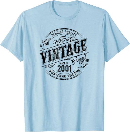 24th Birthday Made In 2001 When Legends Were Born Vintage T-Shirt - T-Shirt | Light Blue