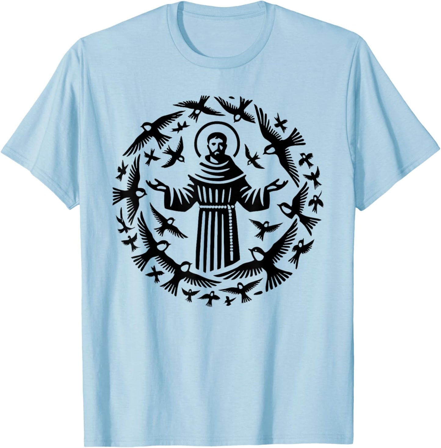 St Francis of Assisi Patron Saint of Animals Birds T-Shirt - T-Shirt | Light Blue