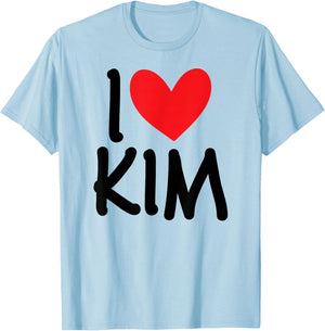 I Love Kim Personalised Name Girl Woman BFF Friend Heart T-Shirt - T-Shirt | Light Blue