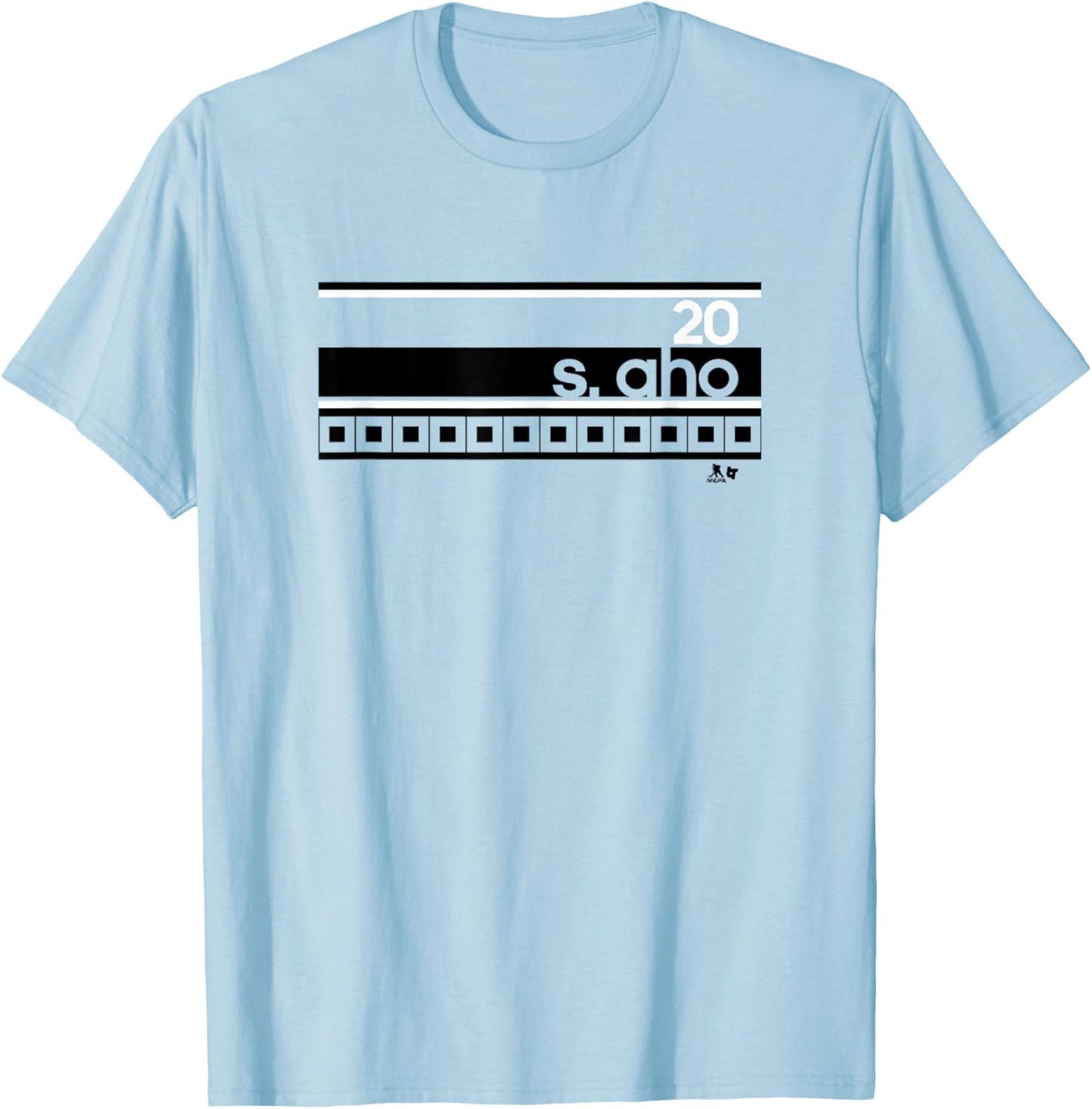 Sebastian Aho - Name Number Stripe - Carolina Hockey T-Shirt - T-Shirt | Light Blue