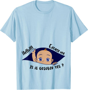 Excuse Me Is It October Yet Pregnancy Boy Announcement T-Shirt - T-Shirt | Light Blue