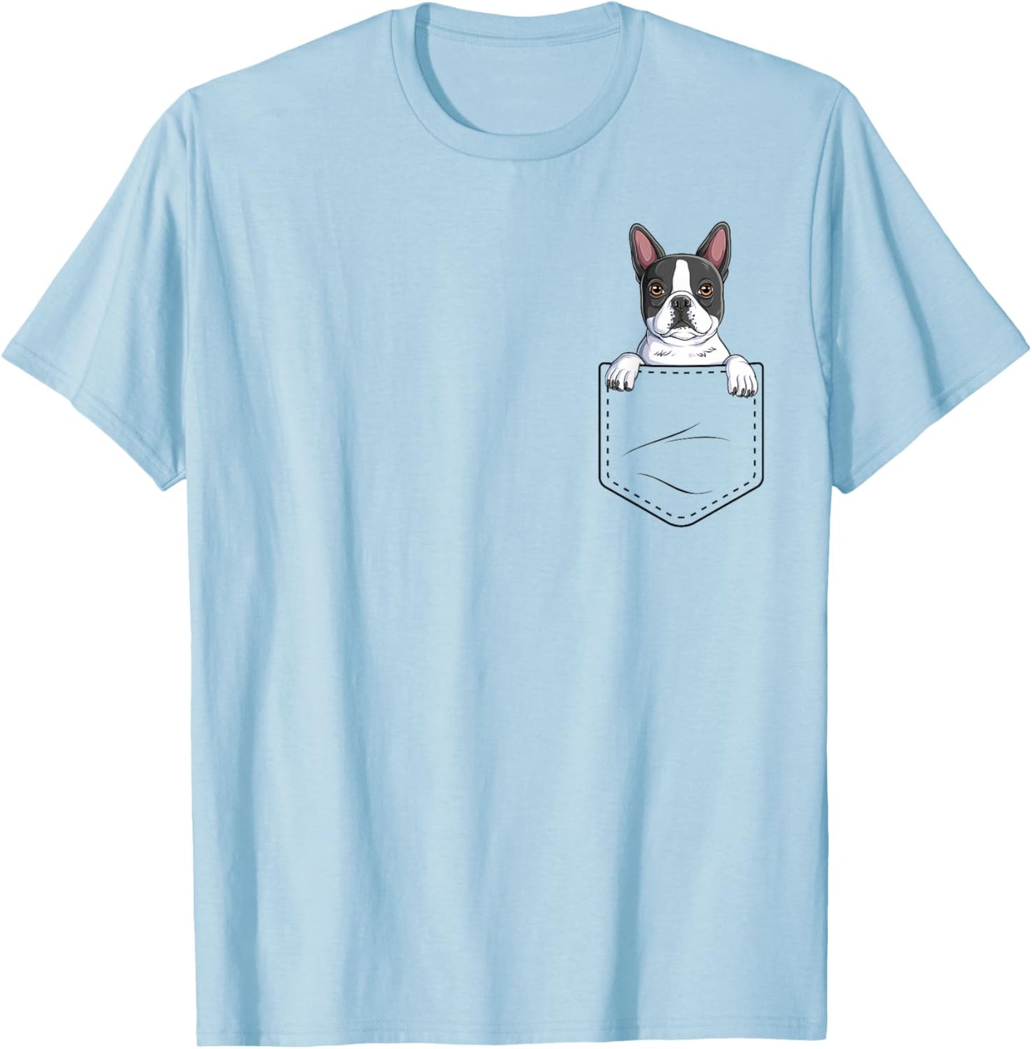 Boston Terrier In The Pocket Cute Boston Terrier Dog Lovers T-Shirt - T-Shirt | Light Blue
