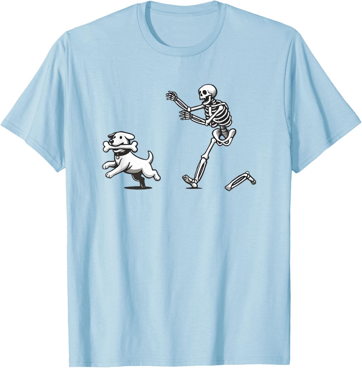 Halloween Dog, Funny Skeleton, Skeleton Chasing Dog Women T-Shirt - T-Shirt | Light Blue
