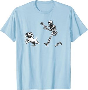 Halloween Dog, Funny Skeleton, Skeleton Chasing Dog Women T-Shirt - T-Shirt | Light Blue