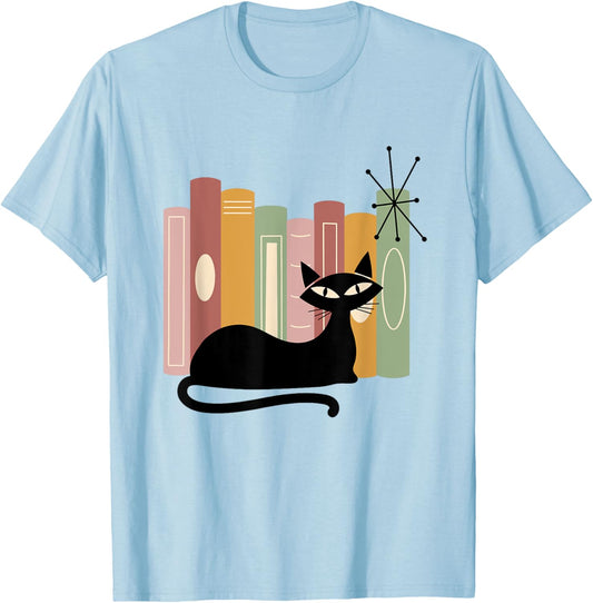 Book Lover Modern Retro Cat Midcentury Mid Century Age 1950s Women Kids T-Shirt - T-Shirt | Light Blue