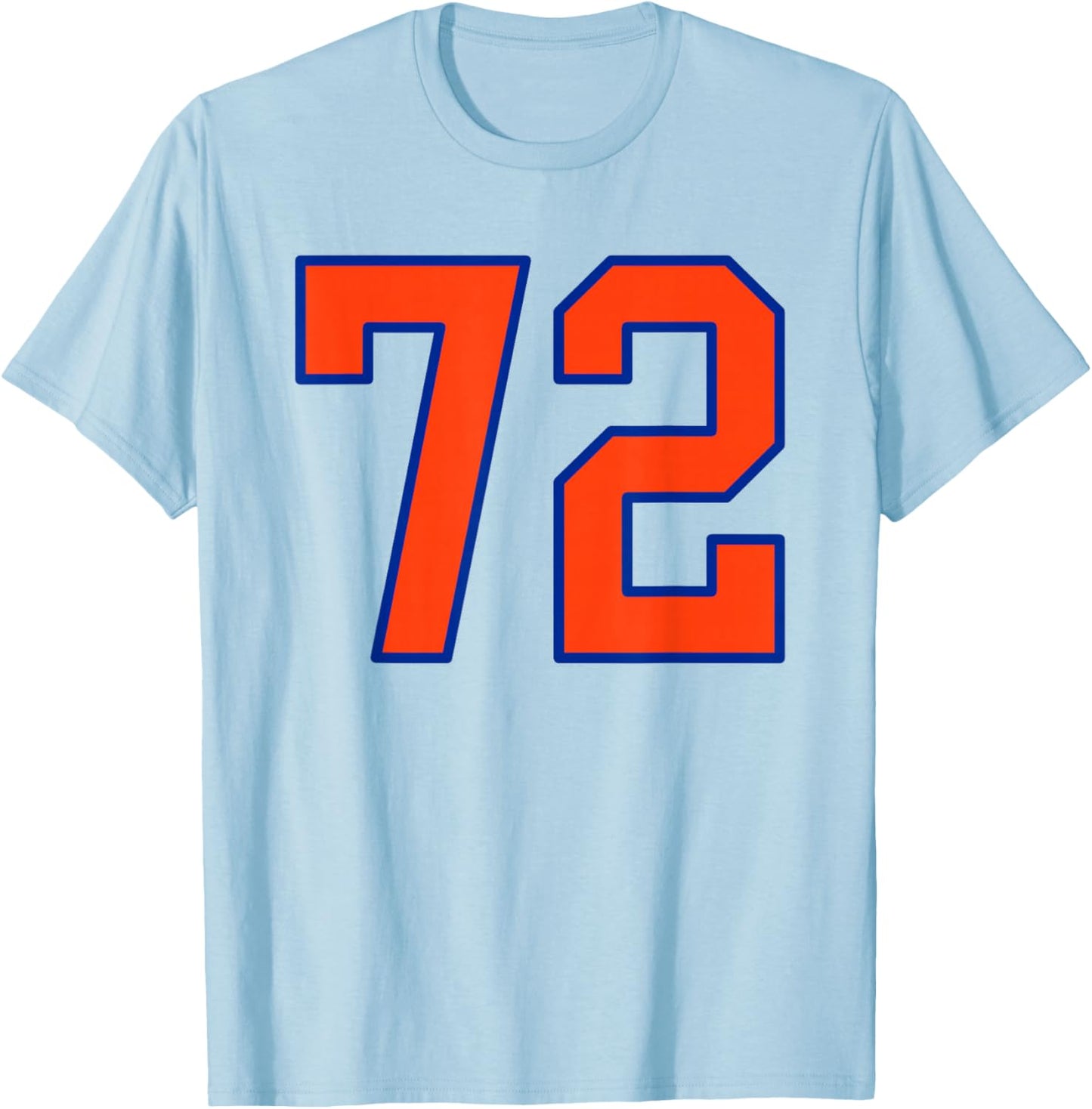 Orange and Blue Sports Number 72 Jersey Uniform Player T-Shirt - T-Shirt | Light Blue