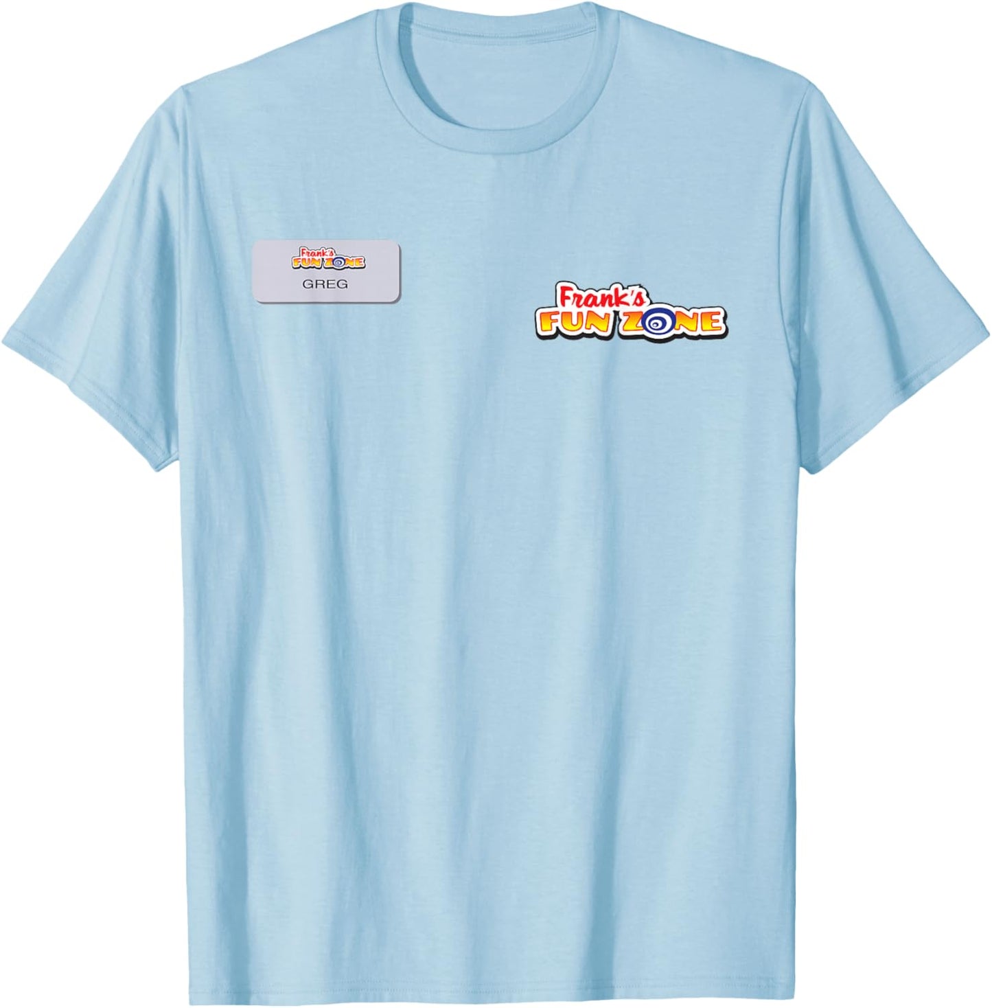 Brooklyn Nine-Nine Frank’s Fun Zone Greg Faux Name Tag T-Shirt - T-Shirt | Light Blue