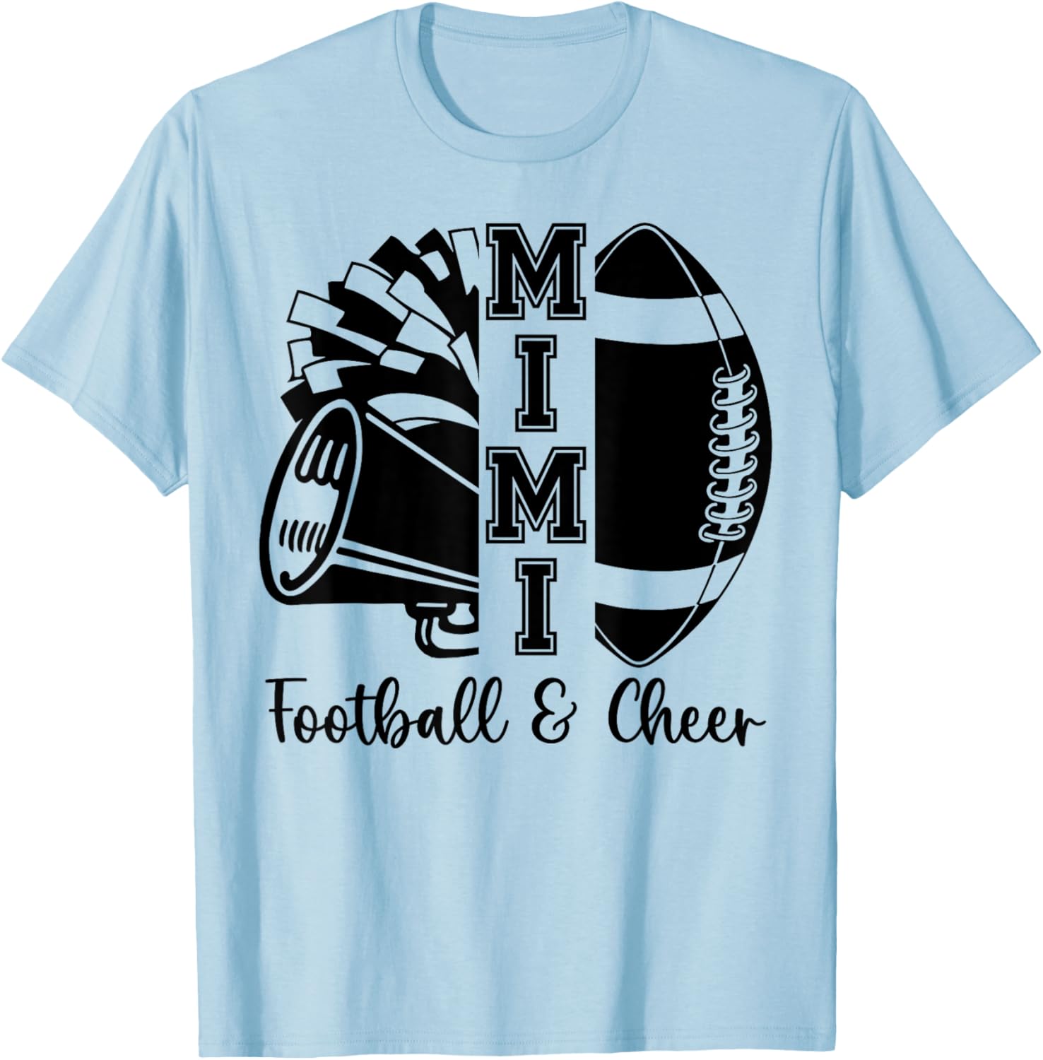 Football Cheer Mimi Grandma High School Cheerleader Pom Pom T-Shirt - T-Shirt | Light Blue