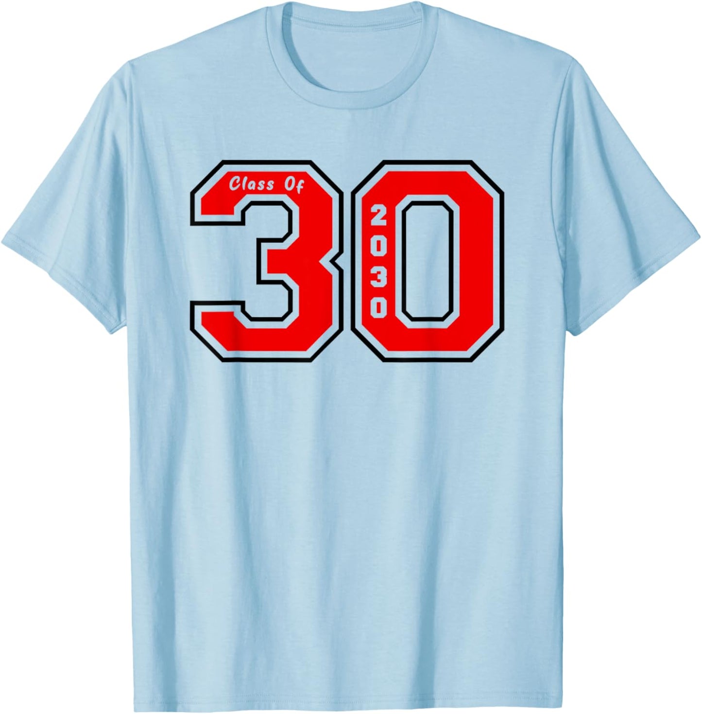 Class of 30 - Jersey Style Red Class of 2030 Graduate Gift T-Shirt - T-Shirt | Light Blue