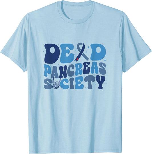 Retro Dead Pancreas Society Funny T1D Diabetes Awareness T-Shirt - T-Shirt | Light Blue