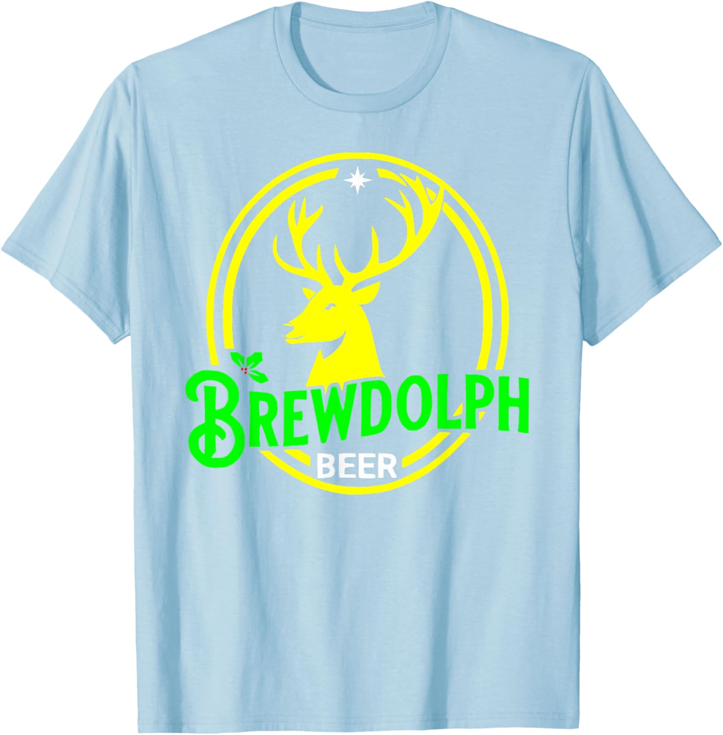 Brewdolph Funny Reindeer Holidays Christmas Beer Drinking T-Shirt - T-Shirt | Light Blue