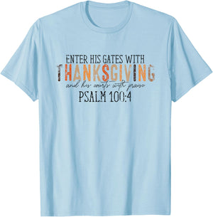 Vintage Enter His Gates With Thanksgiving Psalm 100:4 T-Shirt - T-Shirt | Light Blue