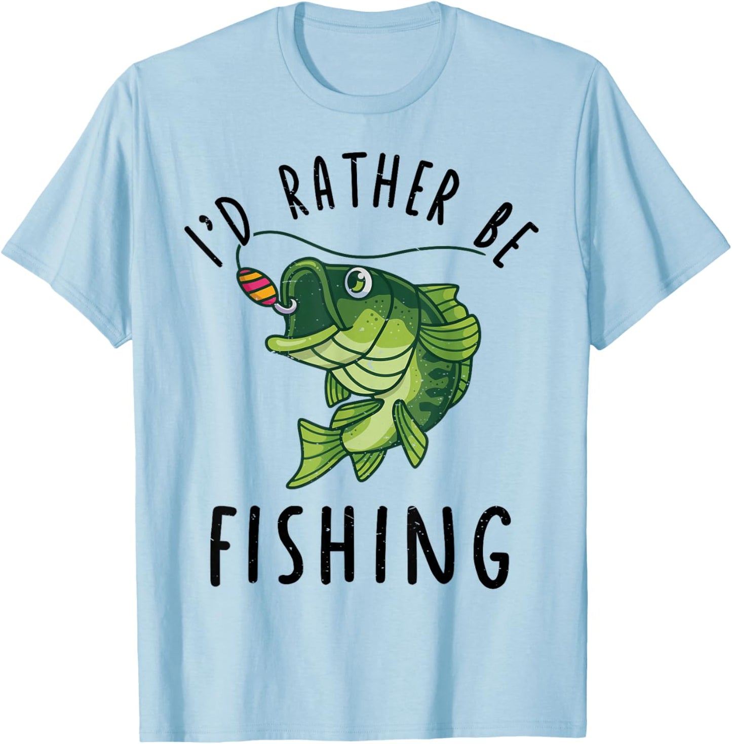 Kid Id Rather Be Fishing Youth Boy Bass Fish Funny Fisherman T-Shirt - T-Shirt | Light Blue