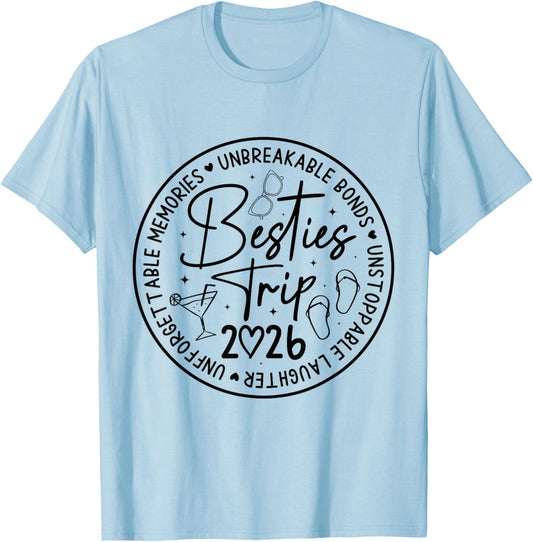 Besties Trip 2026 Memories Girl Trip Friends Vacation Retro T-Shirt - T-Shirt | Light Blue