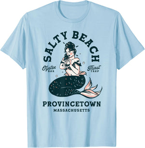 Provincetown Cape Cod Salty Beach Seafood Oyster Bar Mermaid T-Shirt - T-Shirt | Light Blue