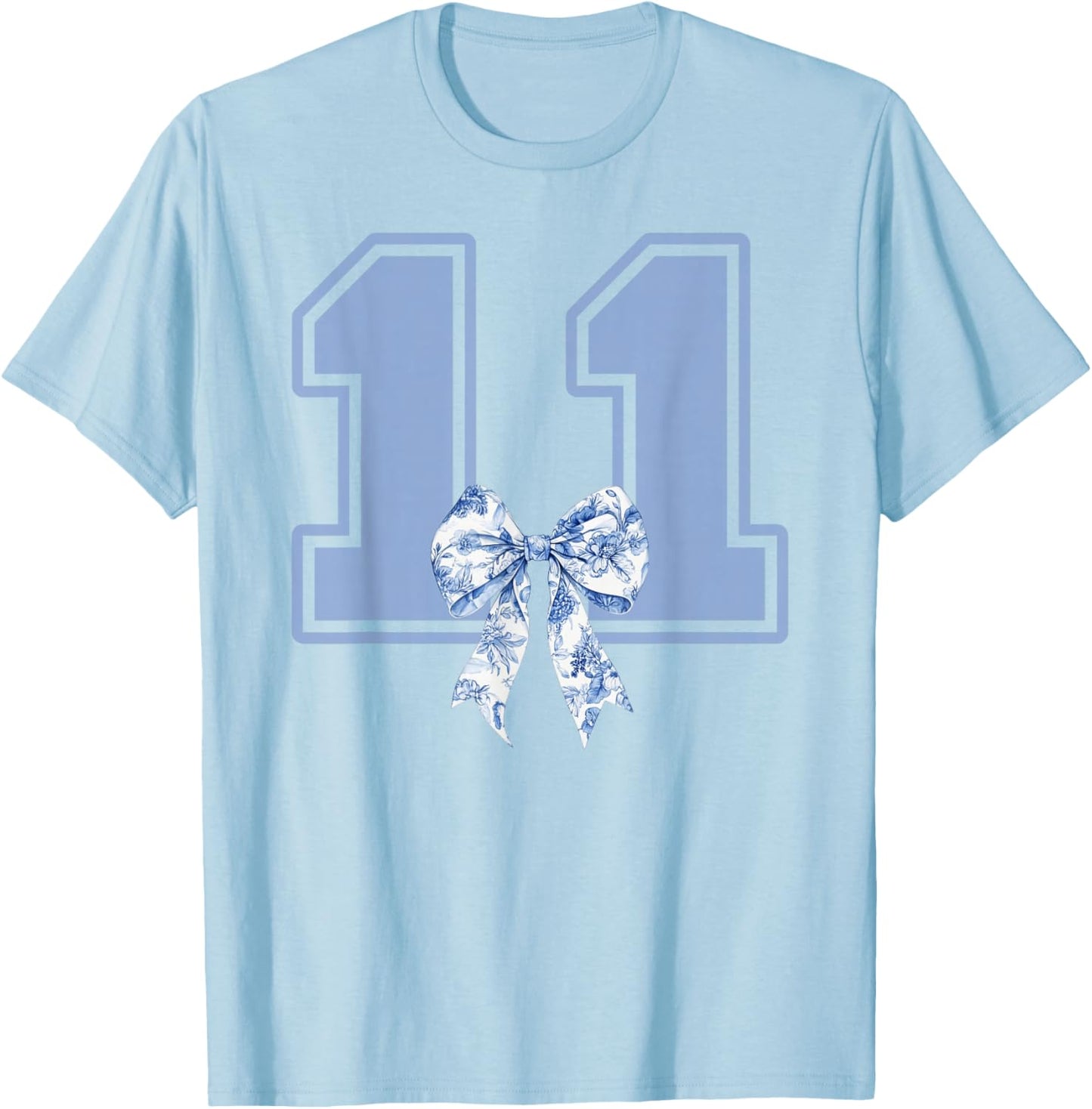 11th Birthday Girl Coquette Toile Blue Bow 11 Year Old Girl T-Shirt - T-Shirt | Light Blue