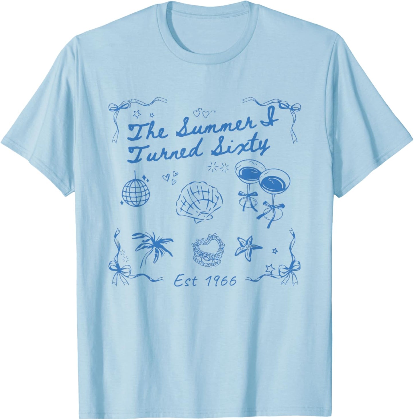 Summer I Turned Sixty 60th Birthday Seashell Coastal Beach T-Shirt - T-Shirt | Light Blue