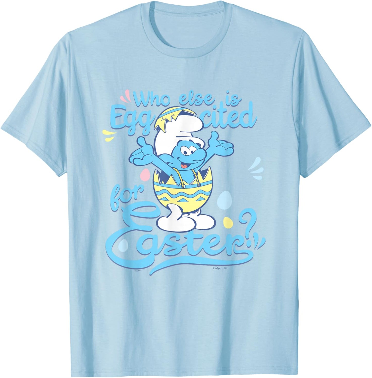 The Smurfs Who Else Is Eggcited For Easter? Big Chest Poster T-Shirt - T-Shirt | Light Blue