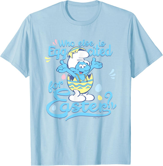 The Smurfs Who Else Is Eggcited For Easter? Big Chest Poster T-Shirt - T-Shirt | Light Blue