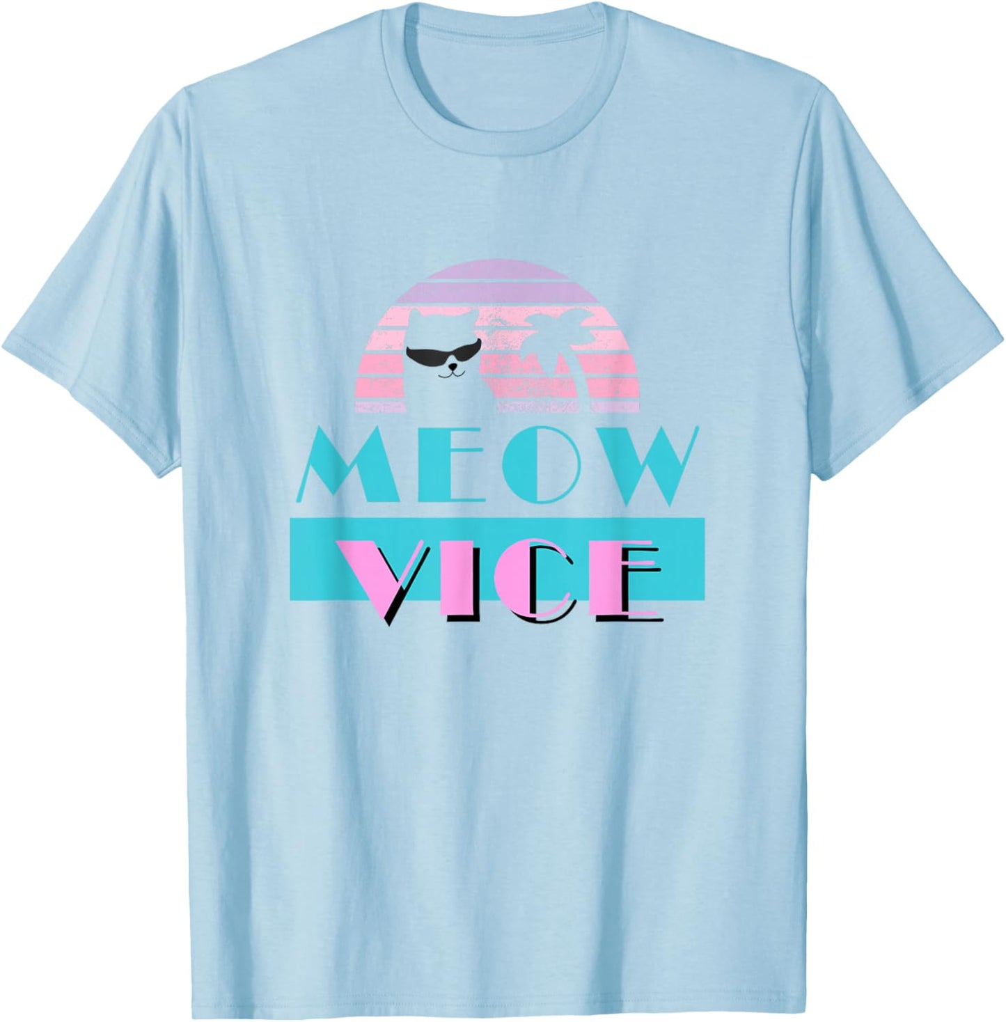 Meow Vice | Retro MIAU Mitze Cat kKtten Miami Felines T-Shirt - T-Shirt | Light Blue