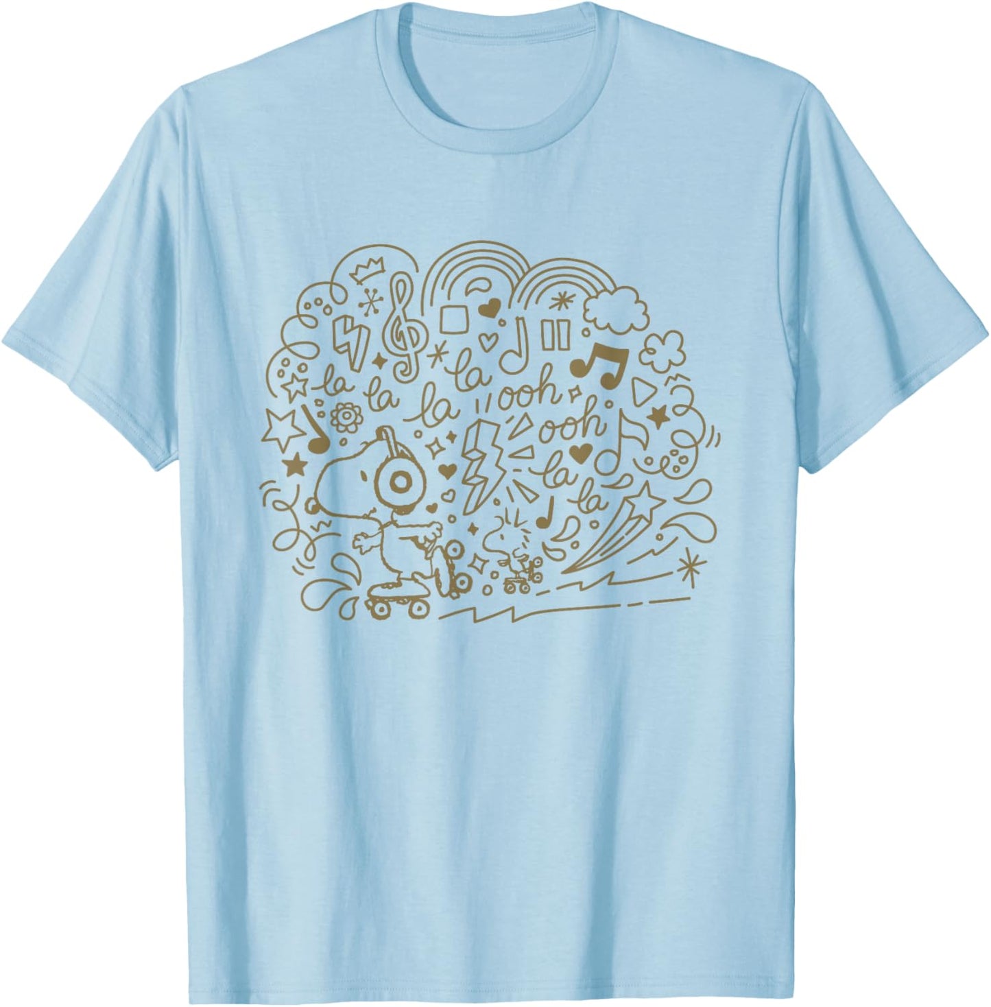 Peanuts Snoopy Skating And Listening To Music T-Shirt - T-Shirt | Light Blue