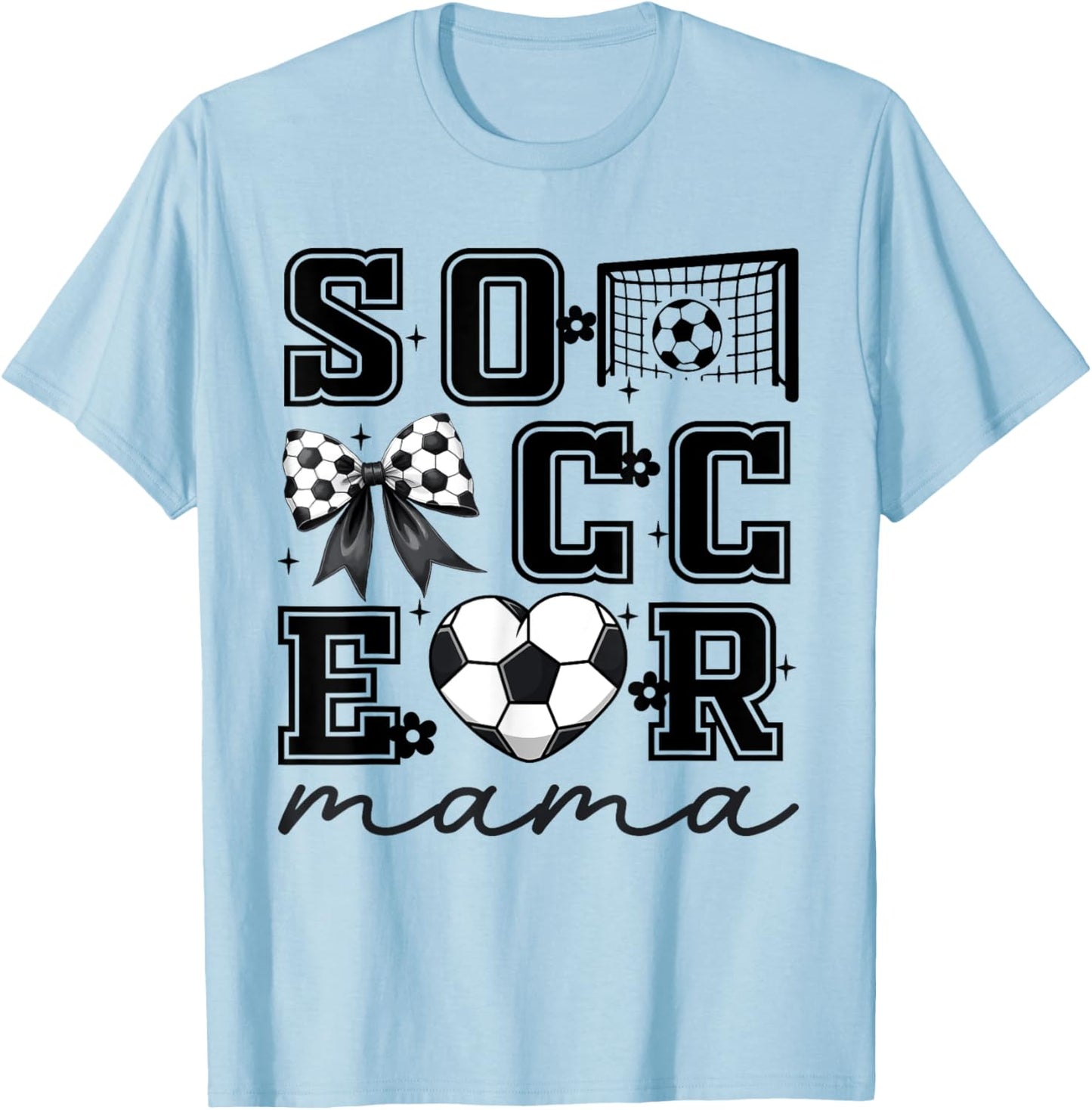 Soccer Mama Coquette Bow Funny Soccer Cheer Mama T-Shirt - T-Shirt | Light Blue