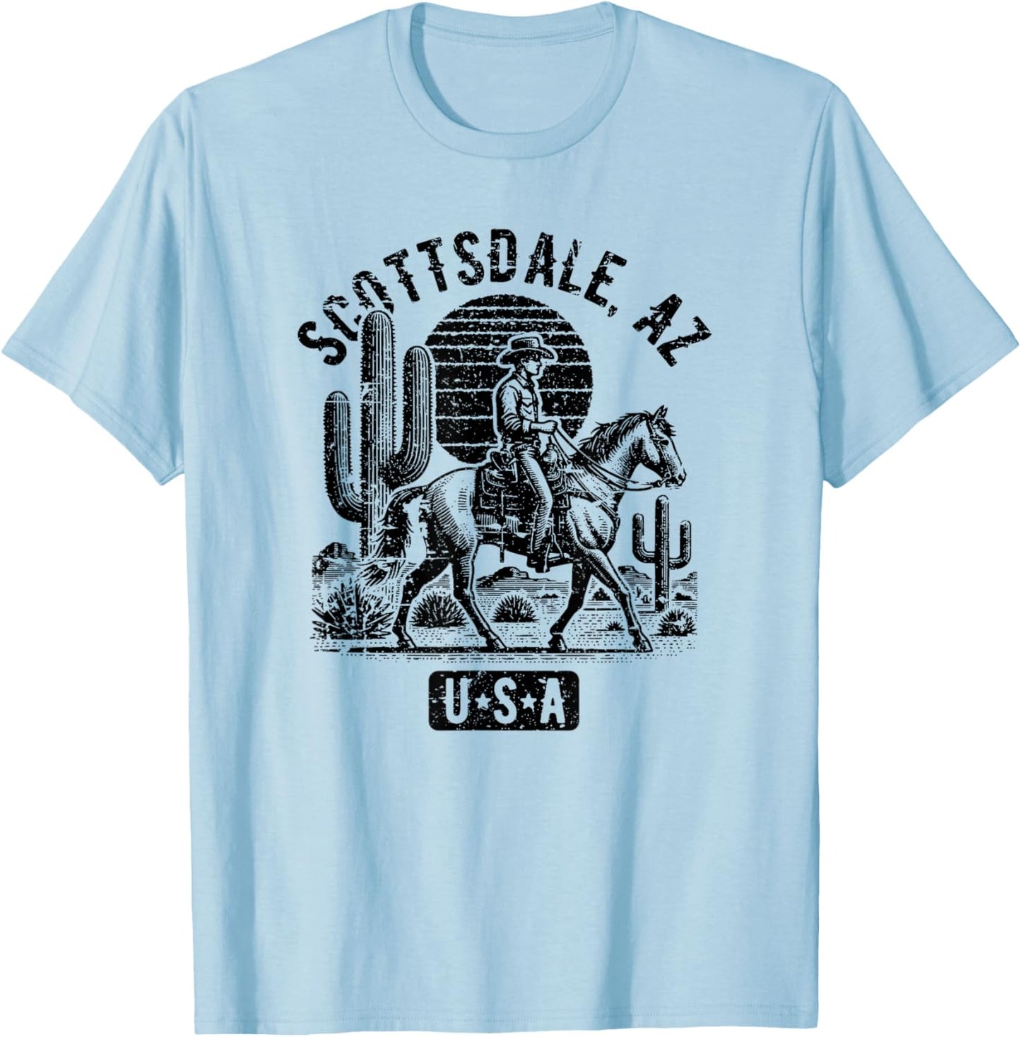 Scottsdale Arizona USA Cowboy Horse Vintage Style Design T-Shirt - T-Shirt | Light Blue