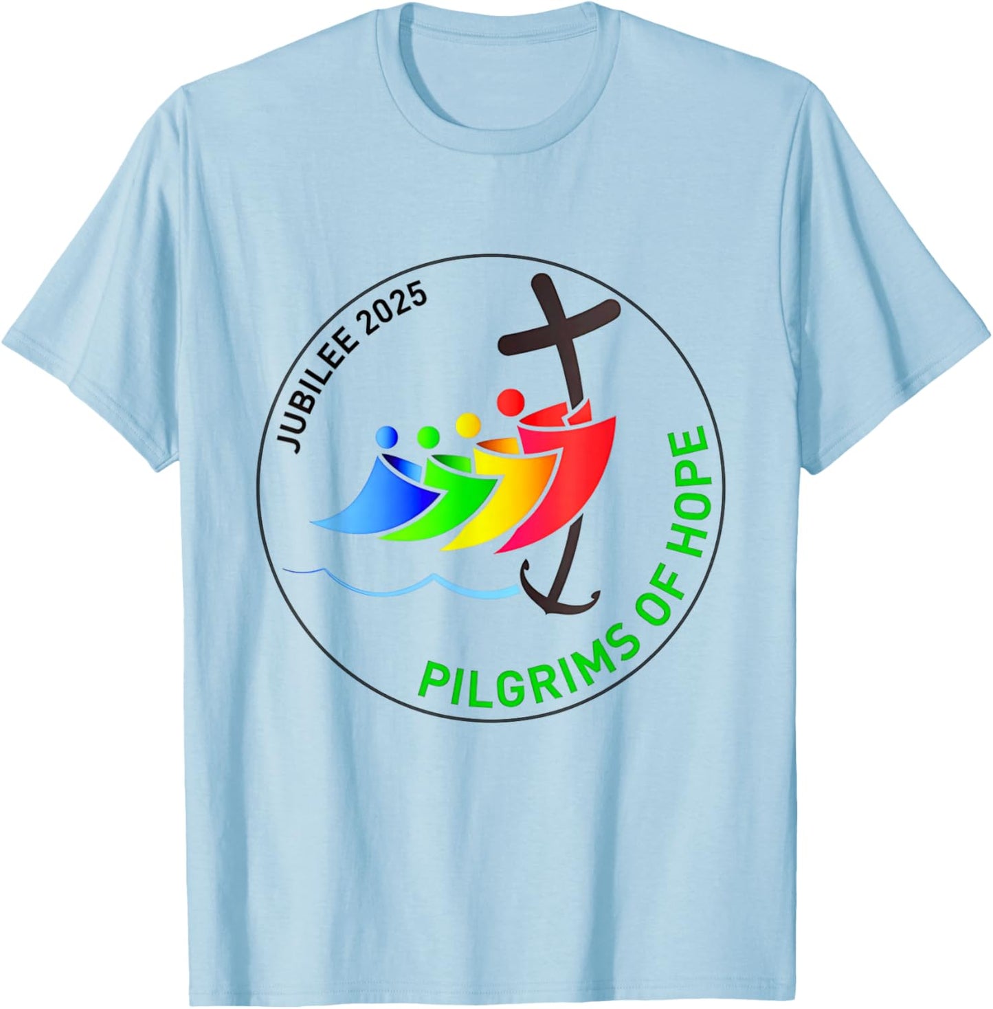 Catholic Jubilee 2025 Stained Glass Pilgrims Of Hope T-Shirt - T-Shirt | Light Blue