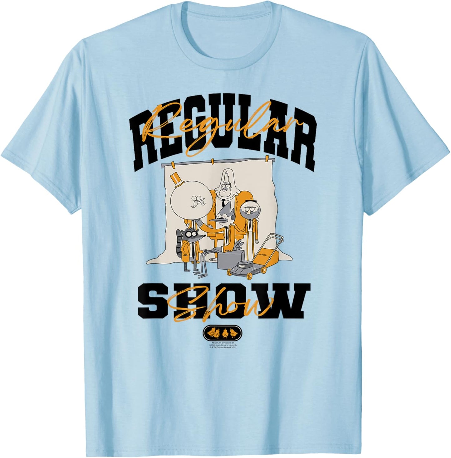 Regular Show Formal Cast Photo and Logo Funny Cartoon T-Shirt - T-Shirt | Light Blue
