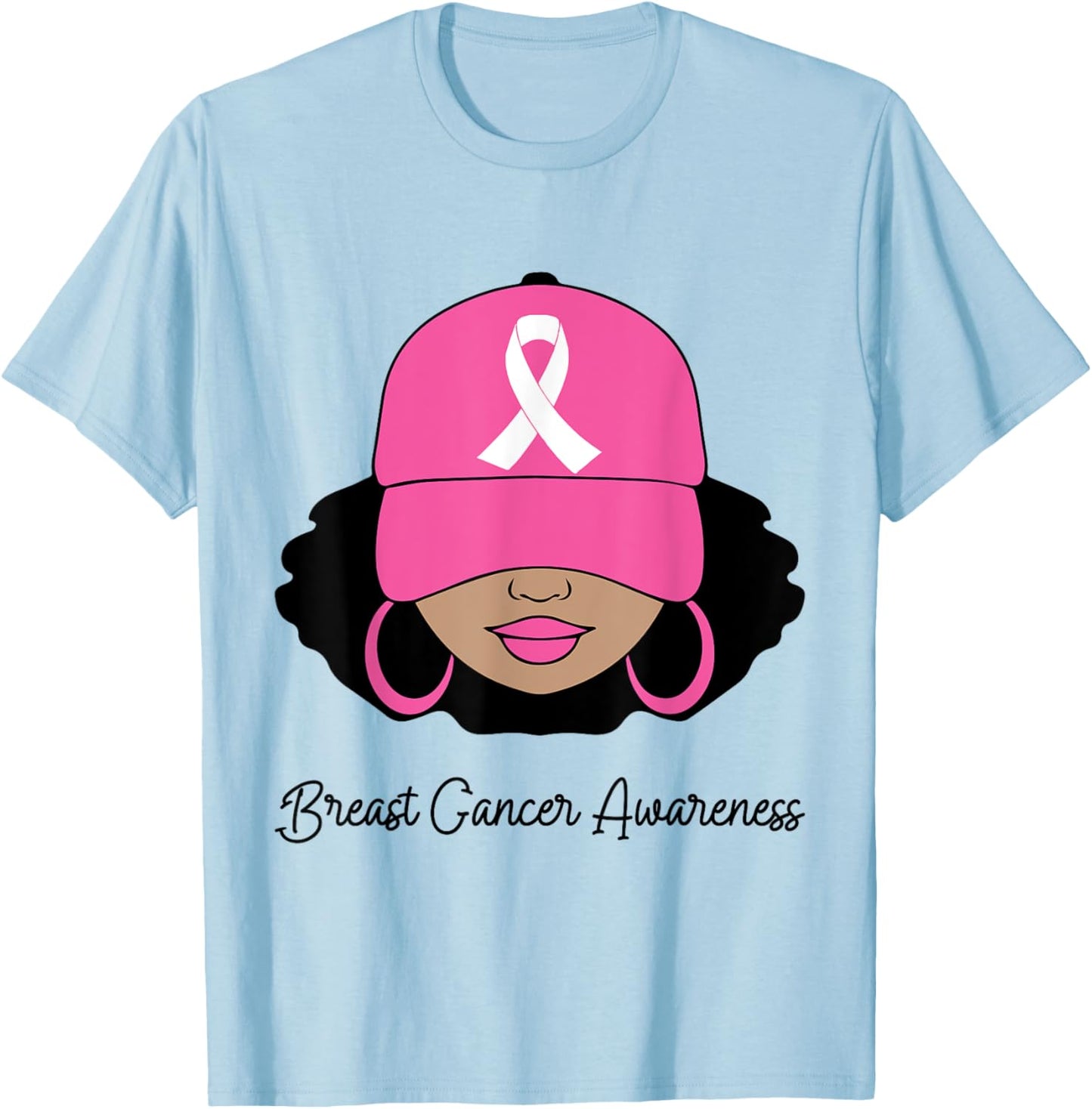 Black Women Pink Breast Cancer Awareness Warrior Women Girls T-Shirt - T-Shirt | Light Blue