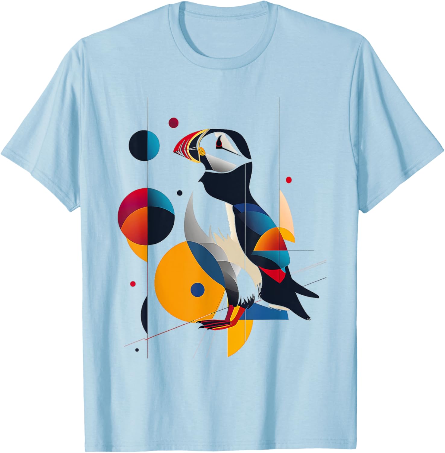 Puffin Animal Colorful Motif Drawing Abstract Puffin T-Shirt - T-Shirt | Light Blue