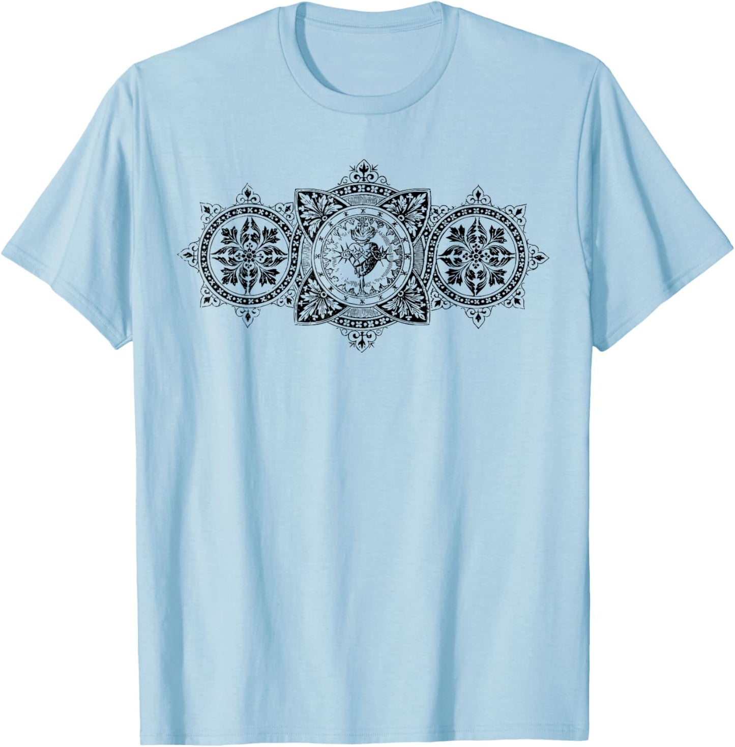 Vintage Sacred Heart of Jesus Symbol Traditional Catholic T-Shirt - T-Shirt | Light Blue