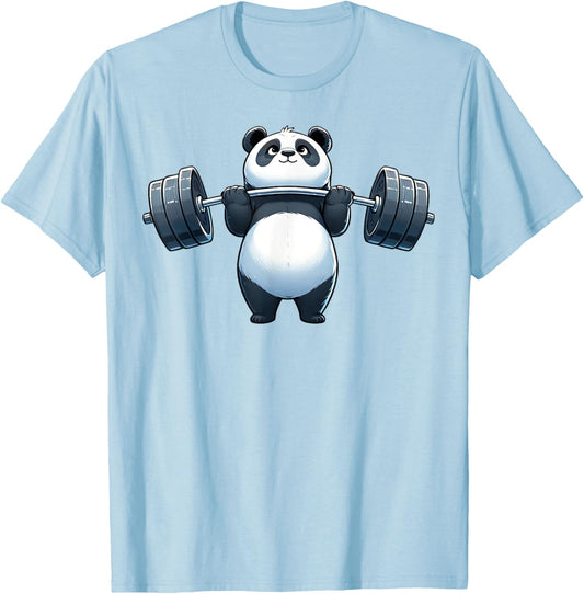 Panda Weightlifting Fitness Gym Training Bodybuilding T-Shirt - T-Shirt | Light Blue