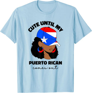 Funny Cute Puerto Rican Afro Women Boricua Puerto Rico Flag T-Shirt - T-Shirt | Light Blue
