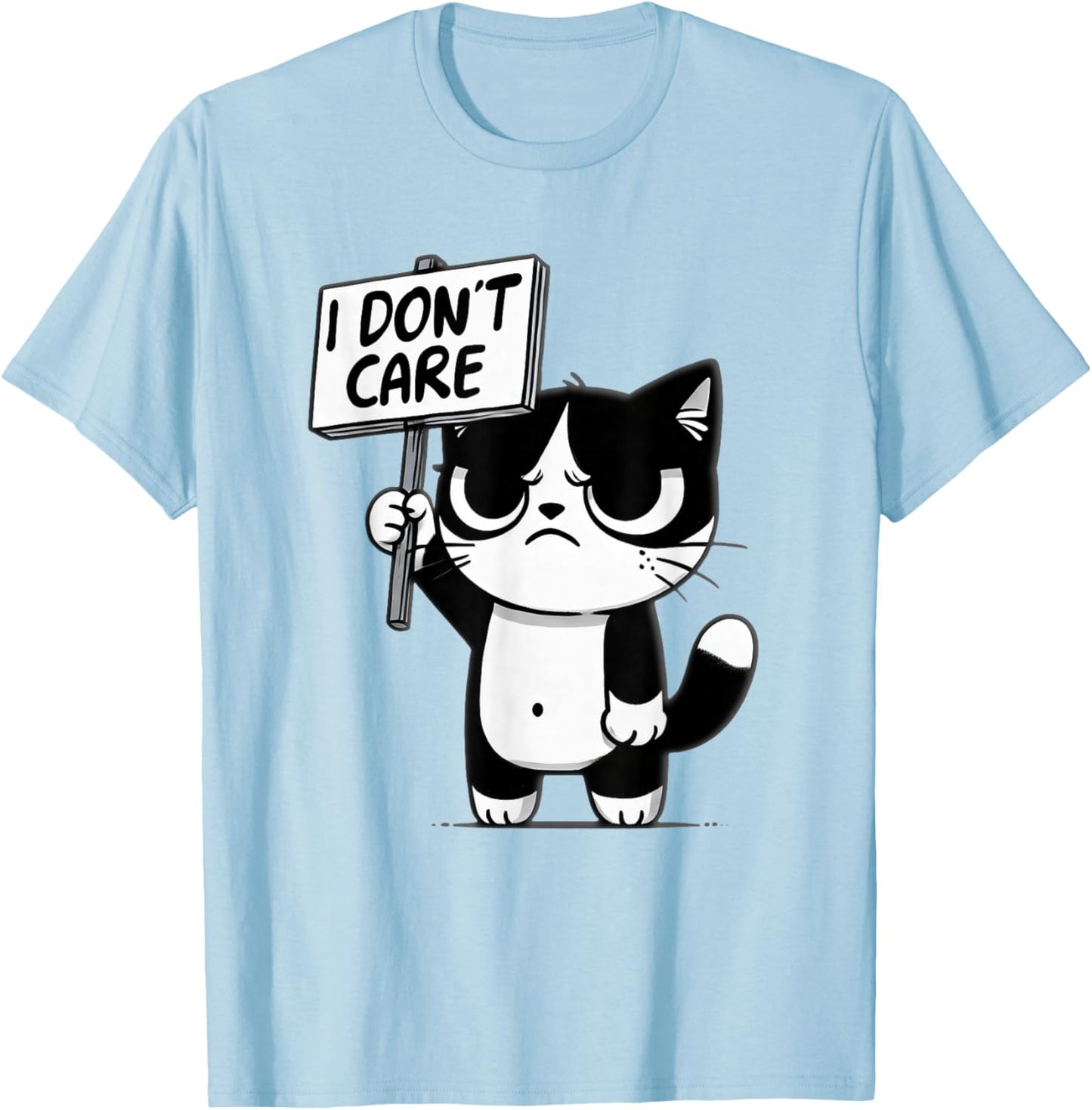 Funny Cat, Sarcastic Grumpy Mood, Family Kids Kitten Meme T-Shirt - T-Shirt | Light Blue