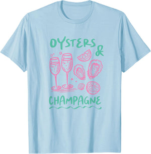 Oysters and Champagne Shirt Funny Seafood Party Beach Summer T-Shirt - T-Shirt | Light Blue