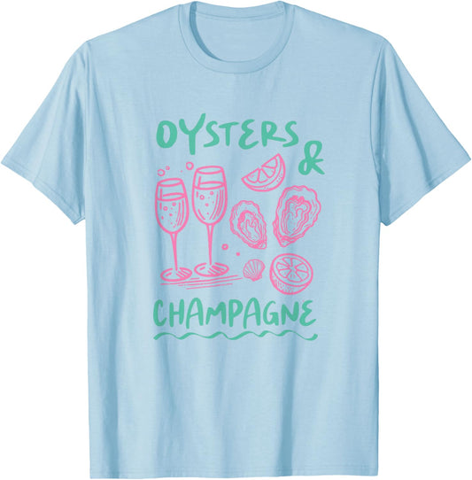 Oysters and Champagne Shirt Funny Seafood Party Beach Summer T-Shirt - T-Shirt | Light Blue