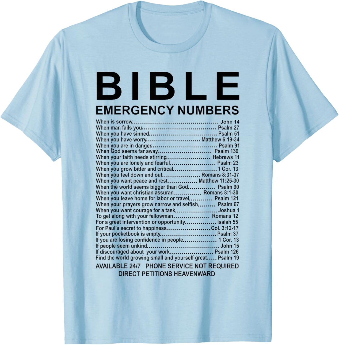 Bible Emergency Numbers T-Shirt - T-Shirt | Light Blue