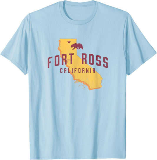 Fort Ross California Vintage Bear City Pride Artwork T-Shirt - T-Shirt | Light Blue