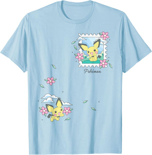 Pokémon - Pichu - Happy Pichu Florals T-Shirt - T-Shirt | Light Blue