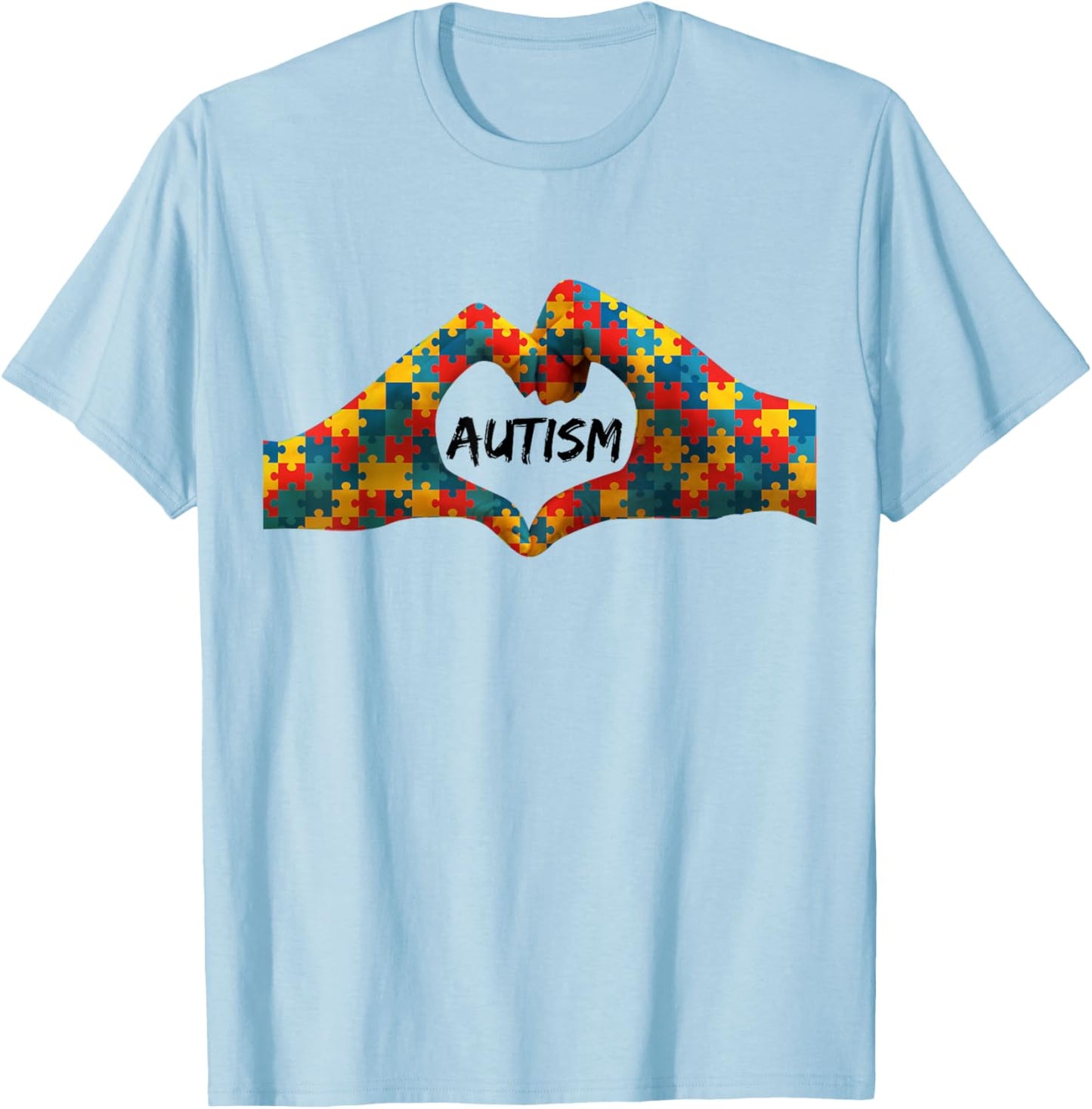 Autism Awareness Hands For Heart Puzzle Pieces T-Shirt - T-Shirt | Light Blue